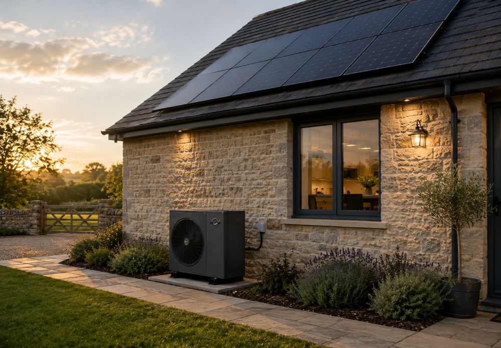Home with air source heat pump and solar PV installed